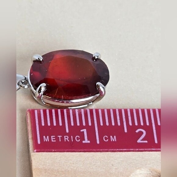 925 Sterling Silver Pendant with Natural Hessonite Garnet 14x10mm Gem - Picture 6 of 7